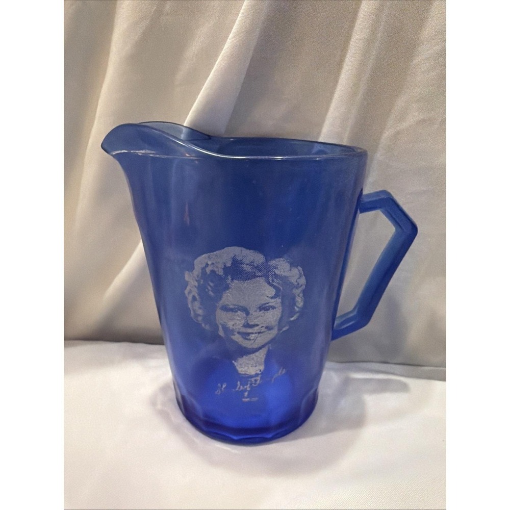 ADORABLE SHIRLEY TEMPLE COBALT BLUE MILK PITCHER 4 1/2 INCHES HIGH - GD COND